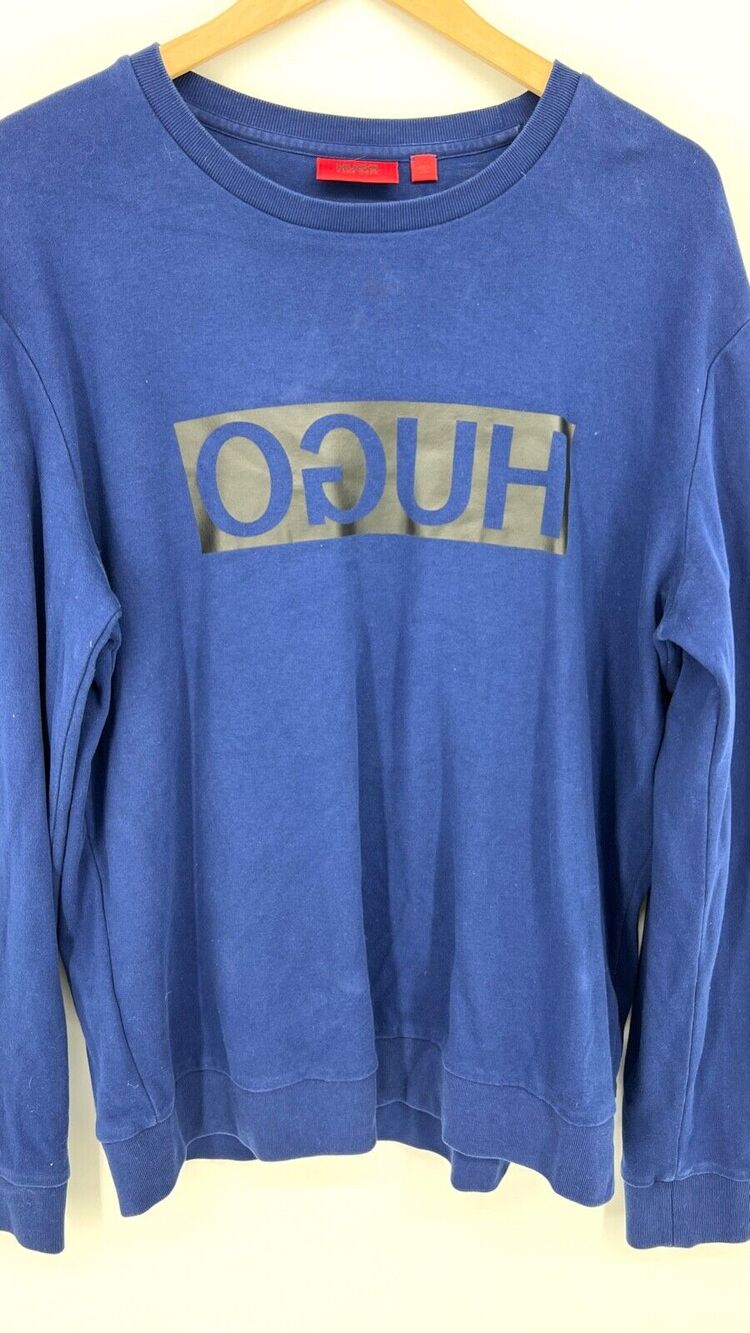 Hugo Boss RED LABEL Logo Sweatshirt Blue 100% Cotton Size XL
